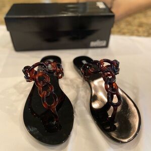Melissa Women's Black and Brown tortoise sandals